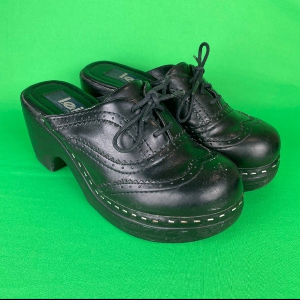 Vintage L.E.I Black Oxford Chunky Clog Mule